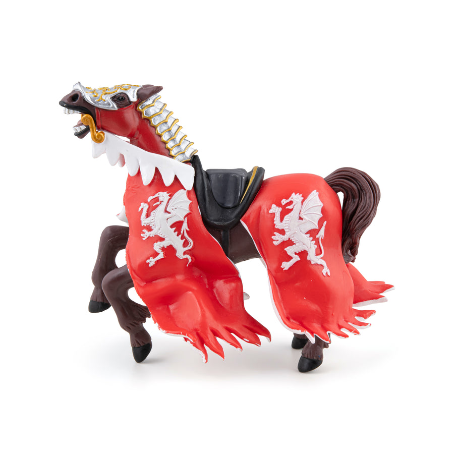 Cheval du roi au dragon rouge Papo en PVC, Collection Médiéval, jouet éducatif idéal pour enfants et collectionneurs