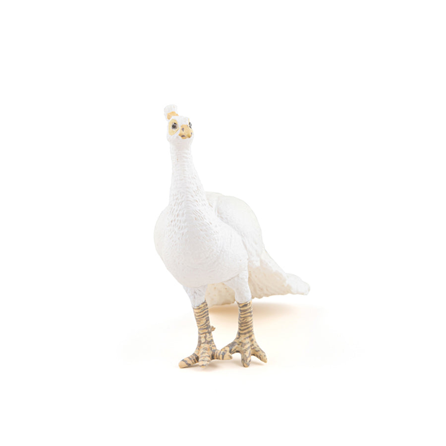 Figurine Paon blanc Papo en PVC, thème basse-cour, Collection Vie à la ferme, jouet éducatif idéal pour enfants et collectionneurs