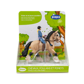 Figurine Tinker et sa jeune cavalière Papo en PVC, Collection chevaux, jouet éducatif idéal pour enfants et collectionneurs