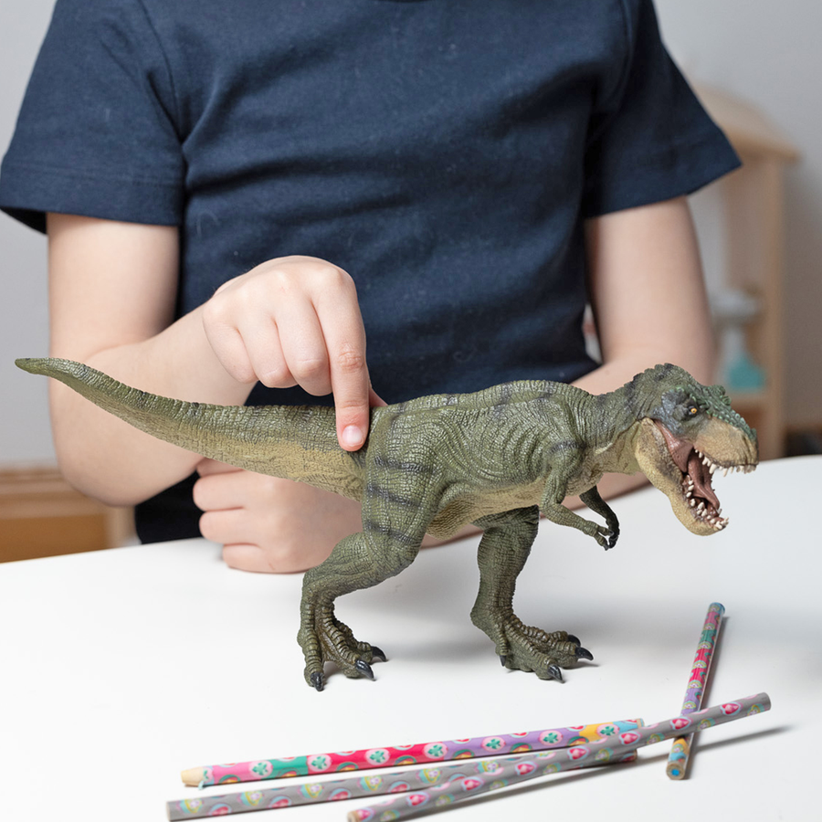 T-Rex courant vert Papo en PVC, Collection Dinosaures, jouet éducatif idéal pour enfants et collectionneurs